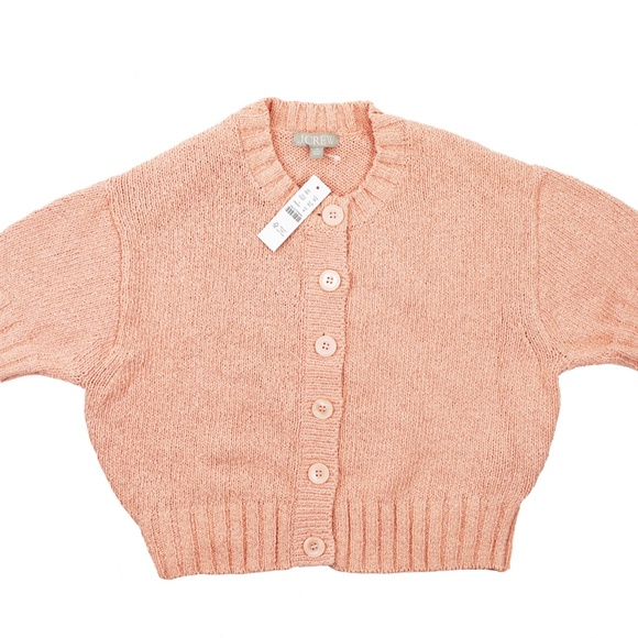 New JCREW Size M Marina Crewneck Cardigan Textured Cotton Blend Peach Clay $98 - Picture 2 of 4